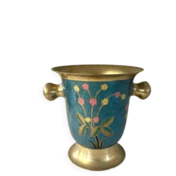 Refroidisseur en émail cloisonné, floral en laiton, vintage français, bleu, champagne.