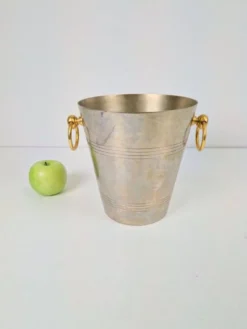 Refroidisseur à vin en argent massif de style Art Déco classique français avec poignées en or, années 1950.