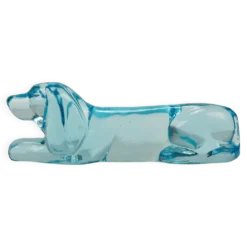 6 repose-couteaux Art déco français en verre bleu clair, années 1930 représentant un teckel ou basset