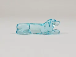 6 repose-couteaux Art déco français en verre bleu clair, années 1930 représentant un teckel ou basset
