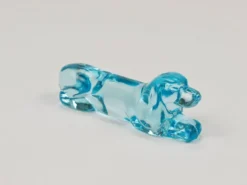 6 repose-couteaux Art déco français en verre bleu clair, années 1930 représentant un teckel ou basset