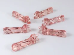 12 Repose-couteaux Chien Teckel Basset Art Déco Français en Verre Rosé, France, Années 1930
