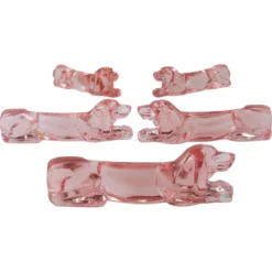 12 Repose-couteaux Chien Teckel Basset Art Déco Français en Verre Rosé, France, Années 1930