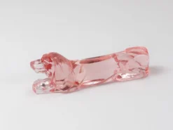 12 Repose-couteaux Chien Teckel Basset Art Déco Français en Verre Rosé, France, Années 1930