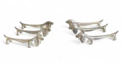 Repose-couteaux vintage, ensemble de six chiens teckels en argent, Italie, 20e siècle