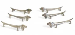 Repose-couteaux vintage, ensemble de six chiens teckels en argent, Italie, 20e siècle