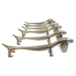 Repose-couteaux vintage, ensemble de six chiens teckels en argent, Italie, 20e siècle