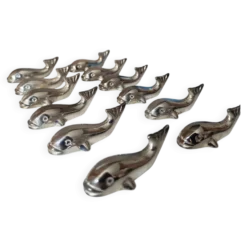 12 reposes-couteau en métal argenté baleine
