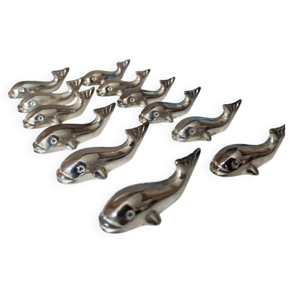 12 reposes-couteau en métal argenté baleine
