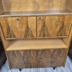 Restored Mid-Century Tapered Highboard Bar Cabinet in Walnut & Mahogany