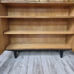 Restored Mid-Century Tapered Highboard Bar Cabinet in Walnut & Mahogany