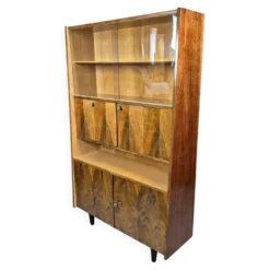 Restored Mid-Century Tapered Highboard Bar Cabinet in Walnut & Mahogany