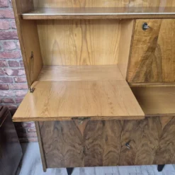 Restored Mid-Century Tapered Highboard Bar Cabinet in Walnut & Mahogany