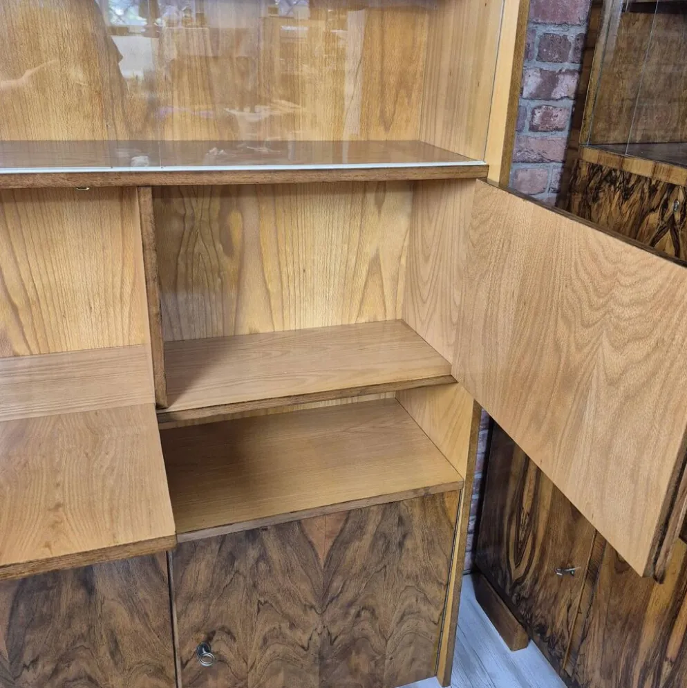 Restored Mid-Century Tapered Highboard Bar Cabinet in Walnut & Mahogany