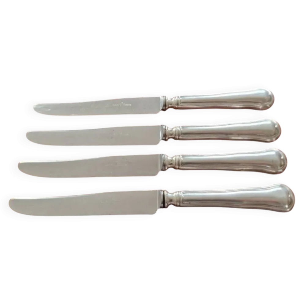 REX - Lot 4 couteaux de table modèle Chinon filet contour en métal argenté