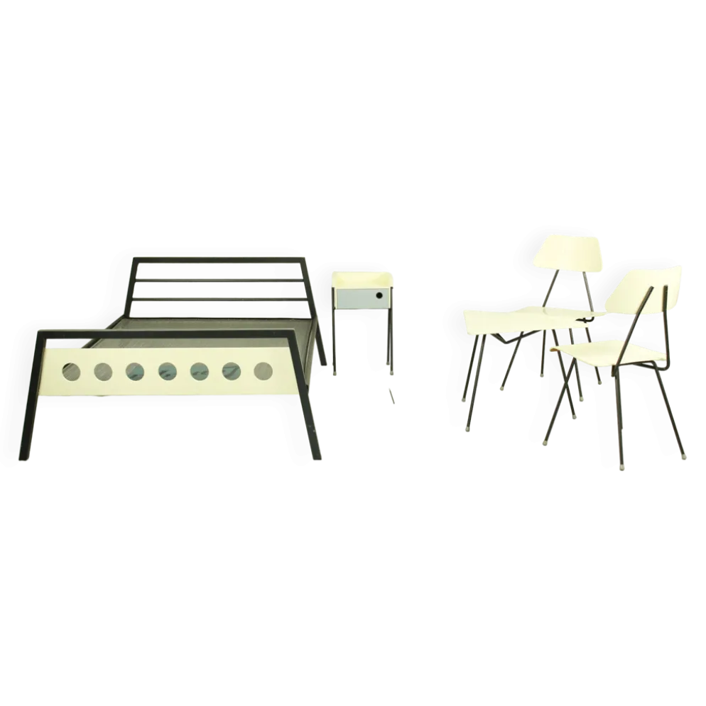 Rob Parry et Emile Truijen Lit, chaise et table de chevet pour la série Dico « Kamer 56 », années 1950