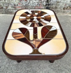 Roger Capron, table basse vintage avec plateau céramique, meuble desig