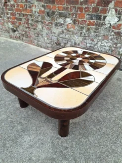 Roger Capron, table basse vintage avec plateau céramique, meuble desig
