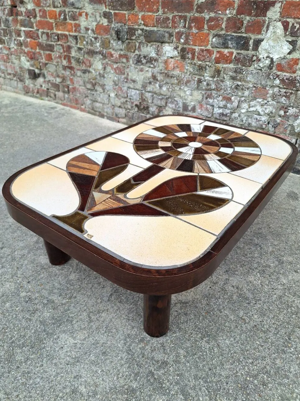 Roger Capron, table basse vintage avec plateau céramique, meuble desig