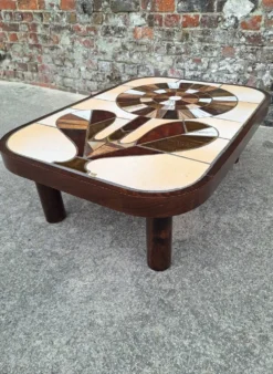 Roger Capron, table basse vintage avec plateau céramique, meuble desig