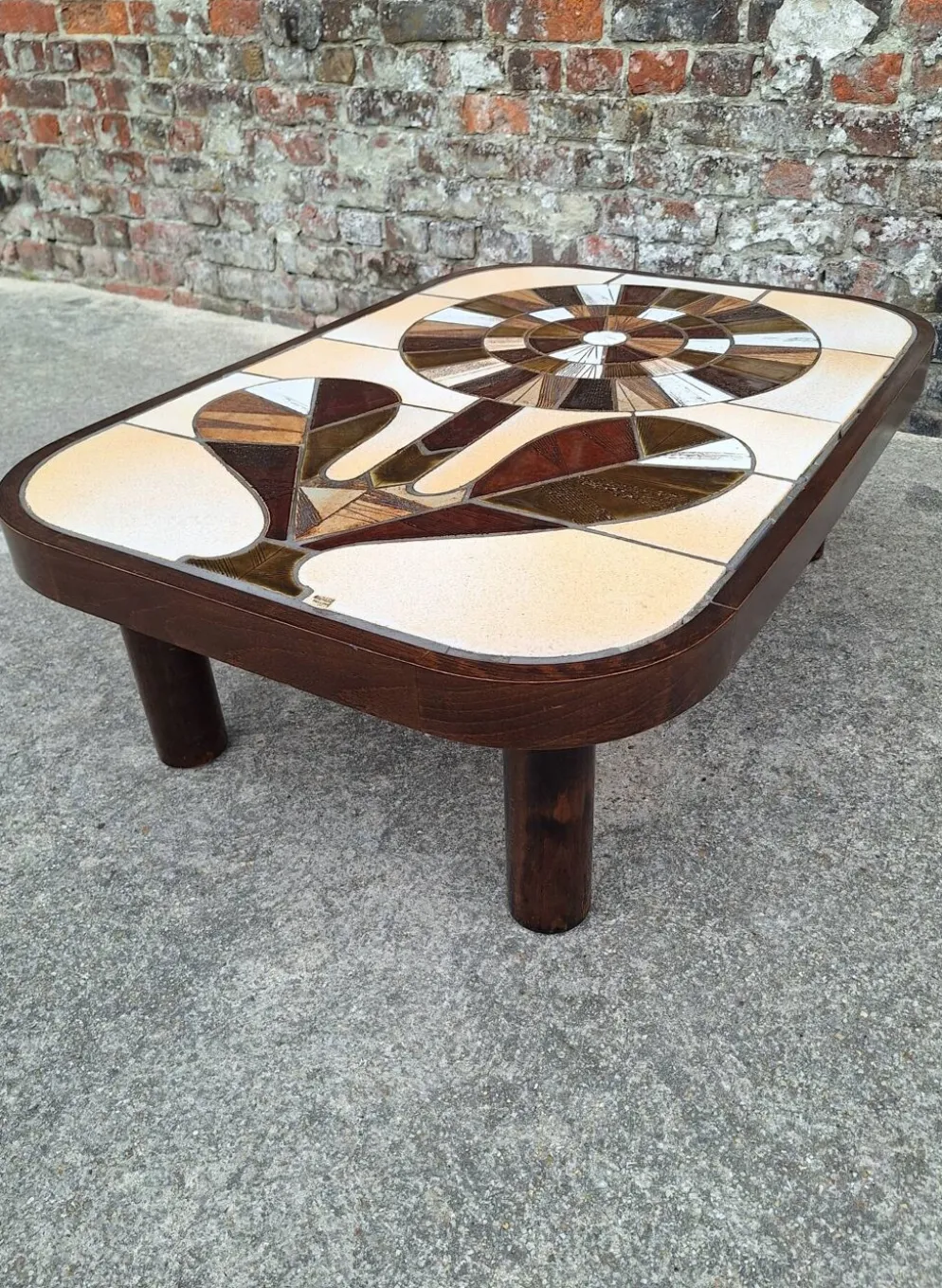 Roger Capron, table basse vintage avec plateau céramique, meuble desig