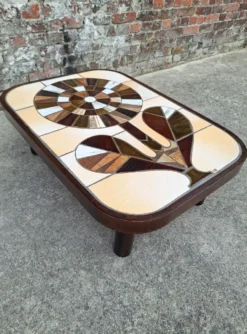 Roger Capron, table basse vintage avec plateau céramique, meuble desig