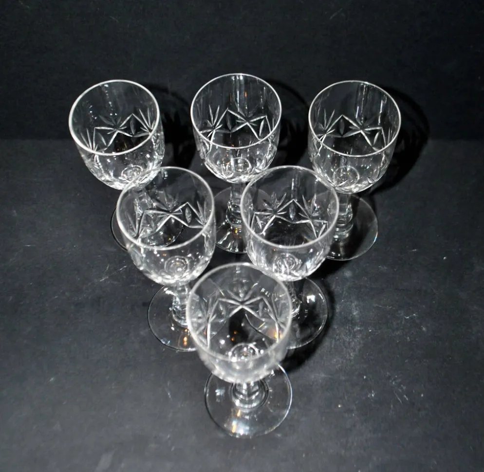 Saint-Louis lot de 6 verres à pied en cristal taillé palmettes 1900 H11.5