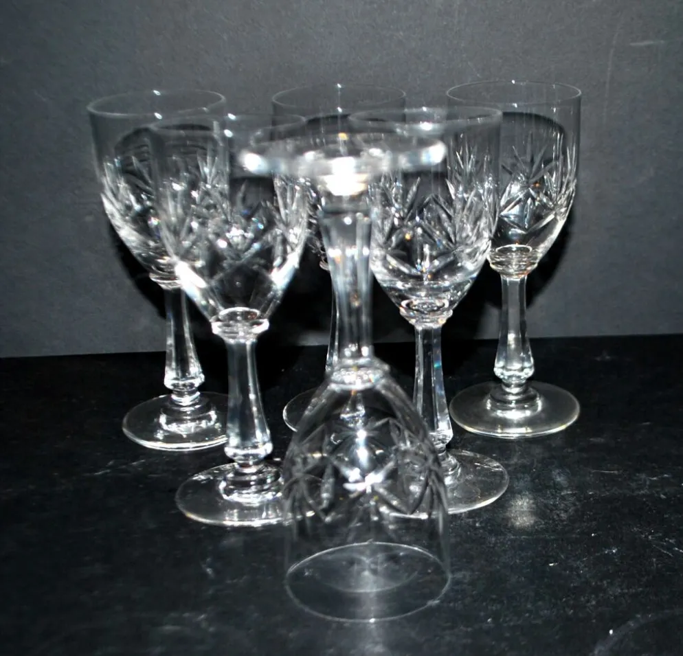 Saint-Louis lot de 6 verres à pied en cristal taillé palmettes 1900 H11.5