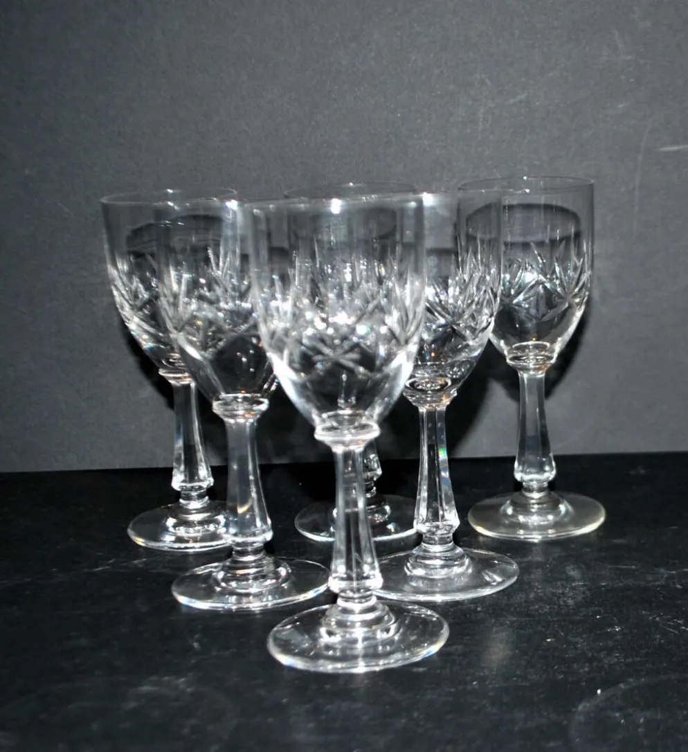 Saint-Louis lot de 6 verres à pied en cristal taillé palmettes 1900 H11.5
