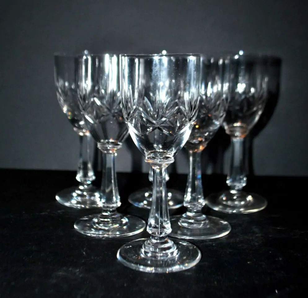 Saint-Louis lot de 6 verres à pied en cristal taillé palmettes 1900 H11.5