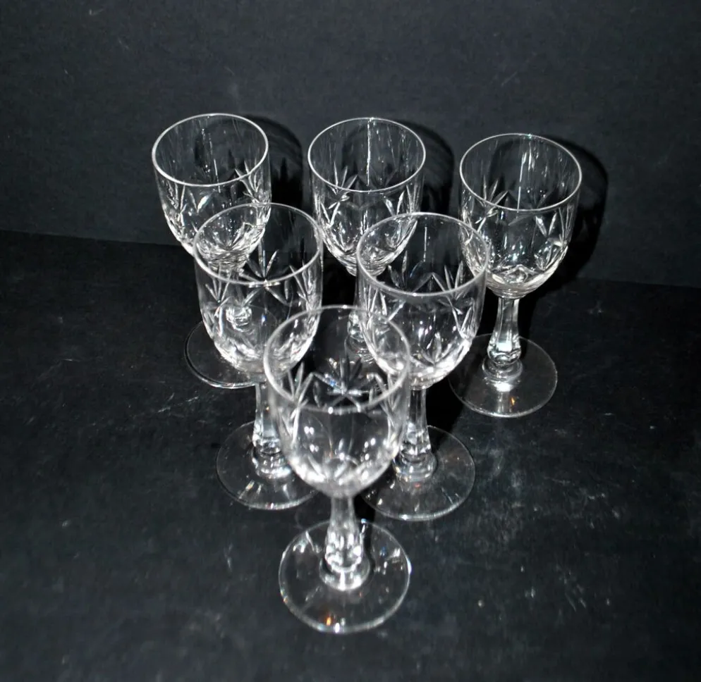 Saint-Louis lot de 6 verres à pied en cristal taillé palmettes 1900 H11.5