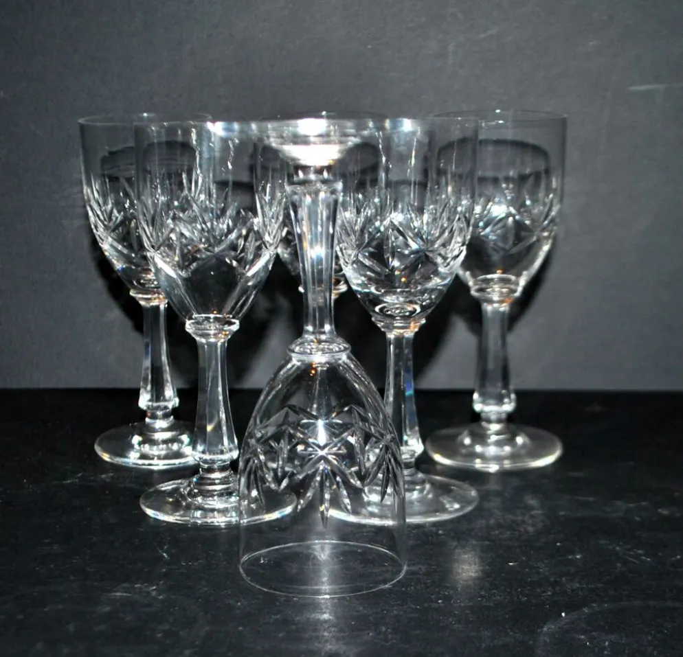Saint-Louis lot de 6 verres à pied en cristal taillé palmettes 1900 H11.5
