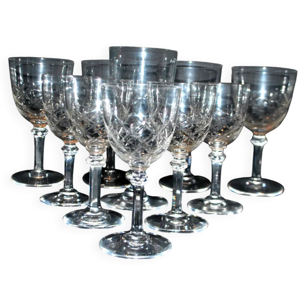 SAINT-LOUIS 10 verres à pied en cristal taillé MASSENET Taille 75