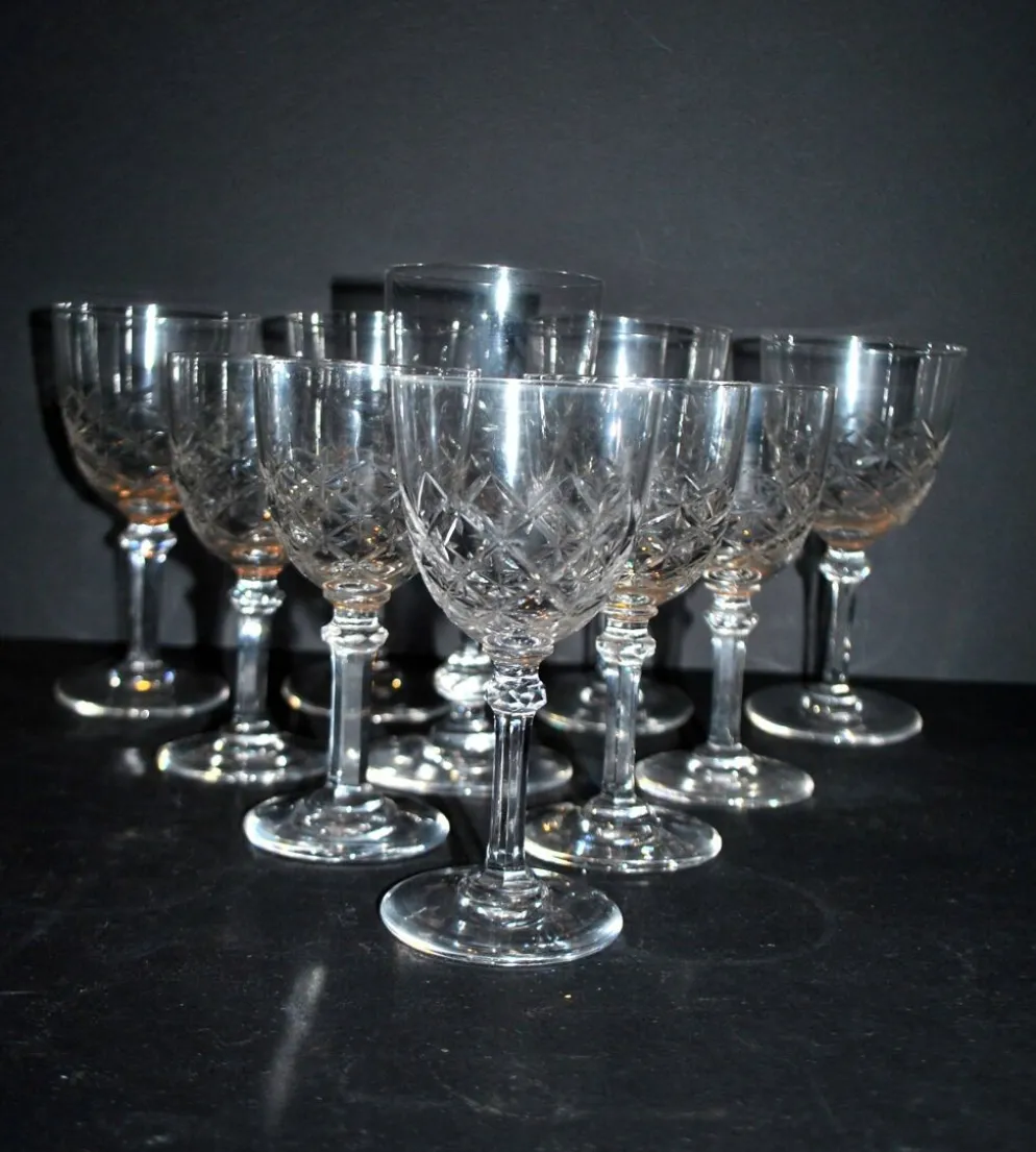 SAINT-LOUIS 10 verres à pied en cristal taillé MASSENET Taille 75