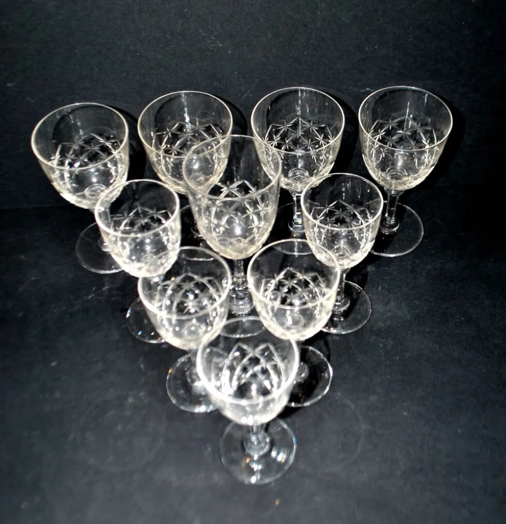 SAINT-LOUIS 10 verres à pied en cristal taillé MASSENET Taille 75