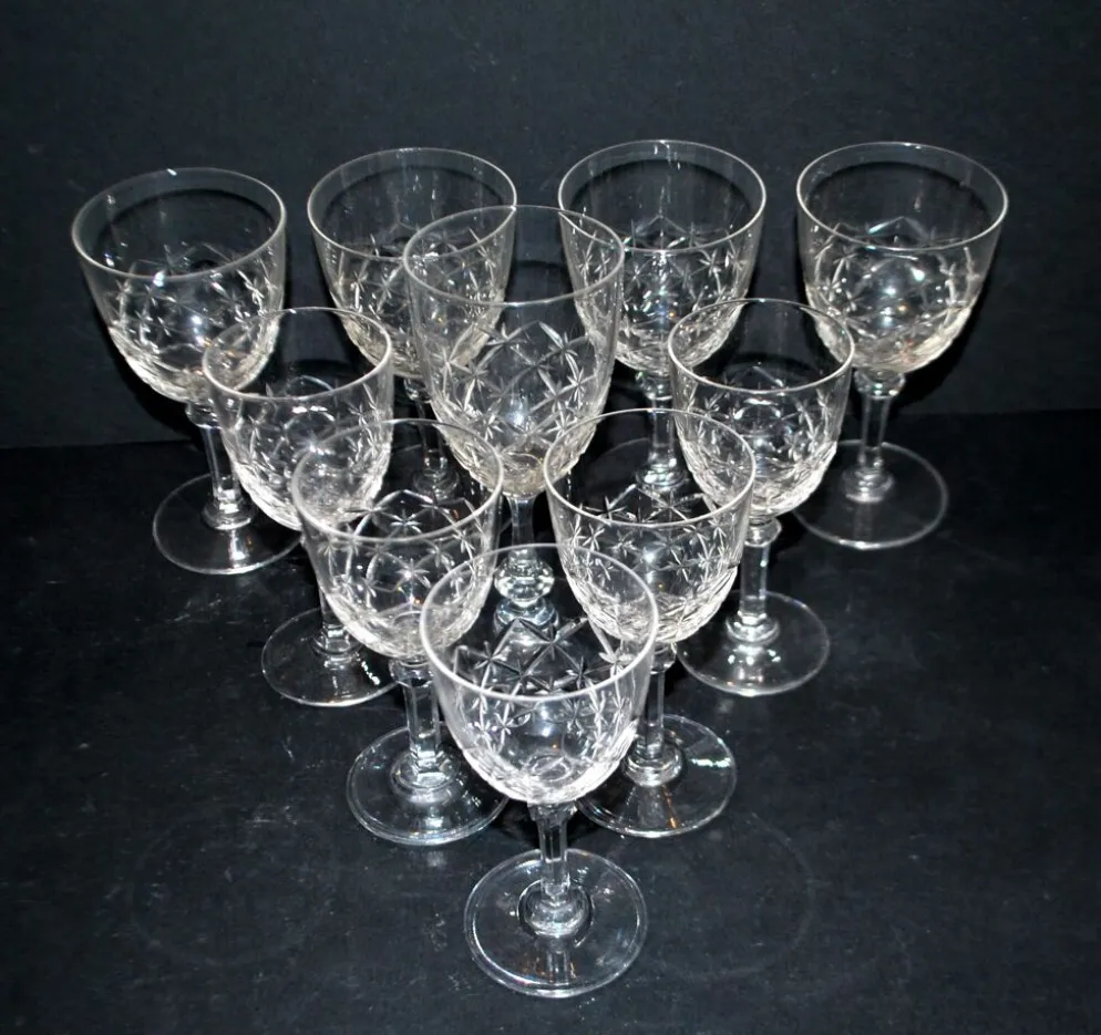 SAINT-LOUIS 10 verres à pied en cristal taillé MASSENET Taille 75