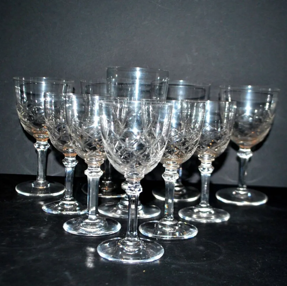 SAINT-LOUIS 10 verres à pied en cristal taillé MASSENET Taille 75