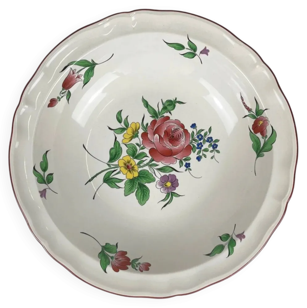 Saladier avec rebord modèle Réverbère par KG Lunéville, motif rose
