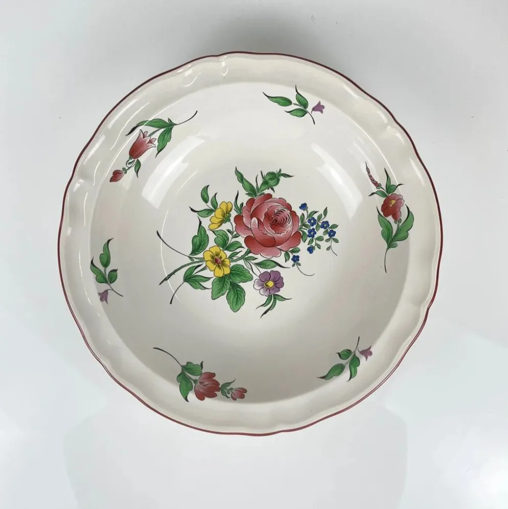 Saladier avec rebord modèle Réverbère par KG Lunéville, motif rose