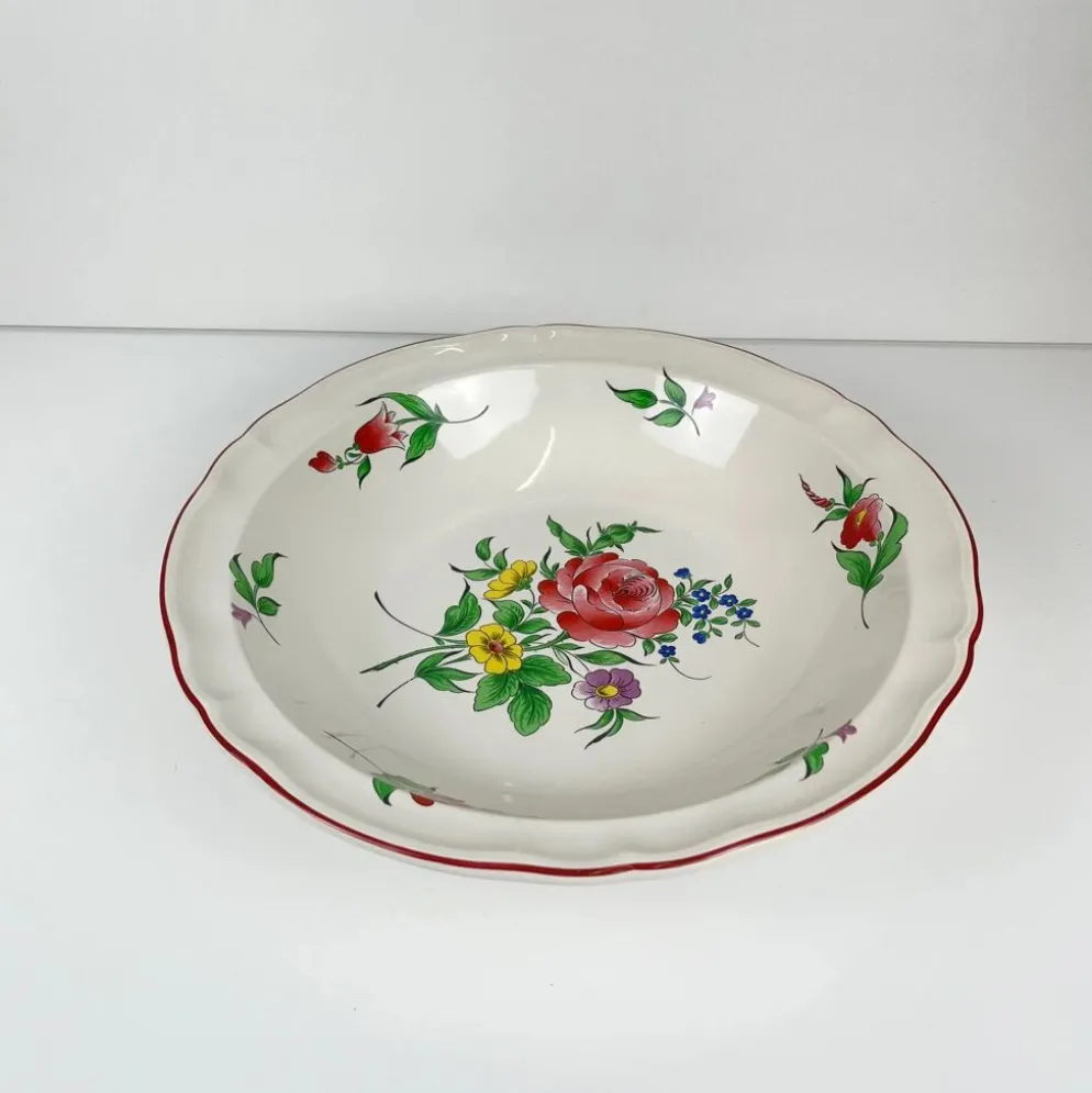 Saladier avec rebord modèle Réverbère par KG Lunéville, motif rose