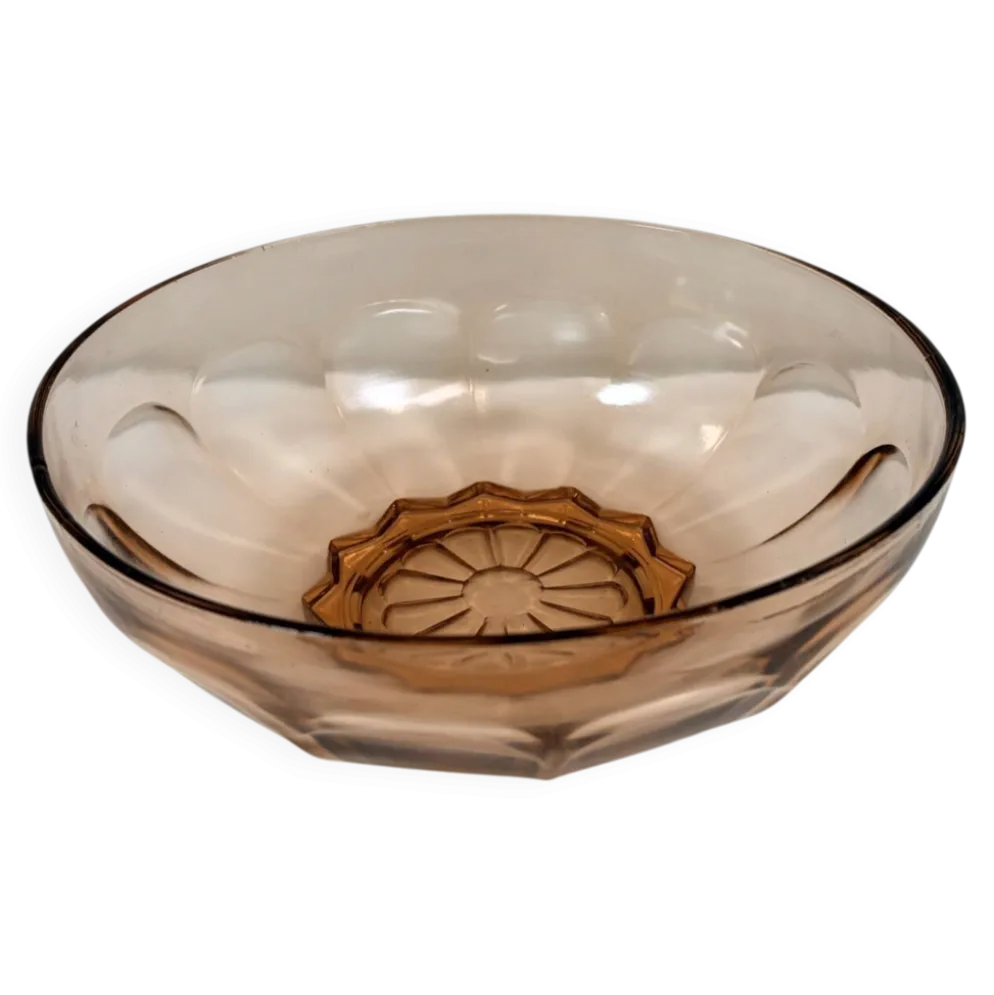 Saladier des années 50 en verre moulé rose poudré