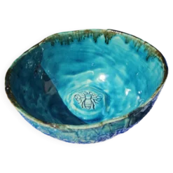 Saladier en céramique fait main bleu oriental