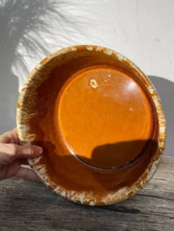 Saladier en céramique à glaçure coulures beige 1970 poterie a