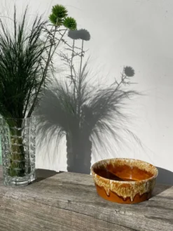 Saladier en céramique à glaçure coulures beige 1970 poterie a