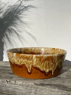 Saladier en céramique à glaçure coulures beige 1970 poterie a