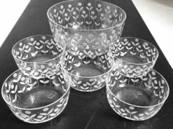 Saladier et 5 coupes cristal ciselé Années 50