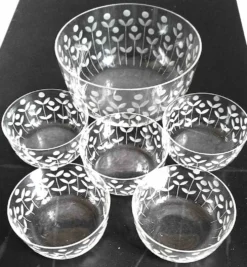 Saladier et 5 coupes cristal ciselé Années 50