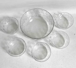 Saladier et 5 coupes cristal ciselé Années 50