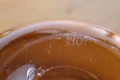 Saladier et louche BIOT verre bullé soufflé ambré vintage