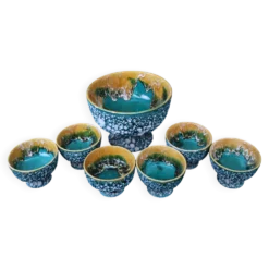 Saladier et ses 6 coupelles Lava Vert style vallauris